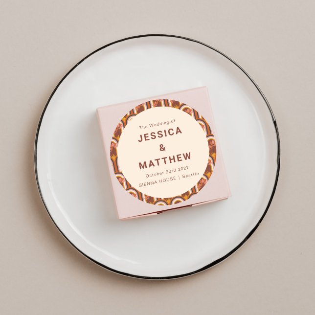 Pegatina Redonda Personalizado Bohemio Otoño Terracotta Boda Floral (Subido por el creador)