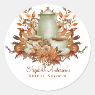 Pegatina Redonda Personalizado Boho Terracotta Floral Sage Tea Fies