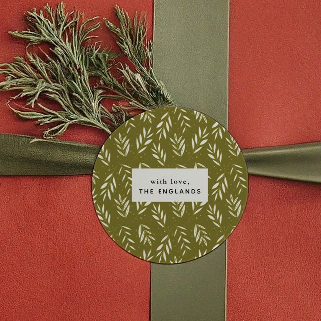 Pegatina Redonda Personalizado botánico de Green Sprigs (Green Sprigs Botanical Custom Classic Round Sticker)