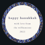 Pegatina Redonda Personalizado botánico de Hanukkah amarillo azul b<br><div class="desc">Pegatina redondo clásico Boho amarillo azul Hanukkah Personalizado botánico</div>