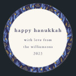 Pegatina Redonda Personalizado botánico de Hanukkah amarillo azul b<br><div class="desc">Pegatina redondo clásico Boho amarillo azul Hanukkah Personalizado botánico</div>