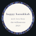 Pegatina Redonda Personalizado botánico de Hanukkah amarillo azul b<br><div class="desc">Pegatina redondo clásico Boho amarillo azul Hanukkah Personalizado botánico</div>