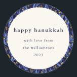Pegatina Redonda Personalizado botánico de Hanukkah amarillo azul b<br><div class="desc">Pegatina redondo clásico Boho amarillo azul Hanukkah Personalizado botánico</div>