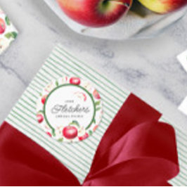 Pegatina Redonda Personalizado Botánico de Manzanas Rojas