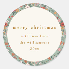 Pegatina Redonda Personalizado botánico verde sabio Feliz Navidad