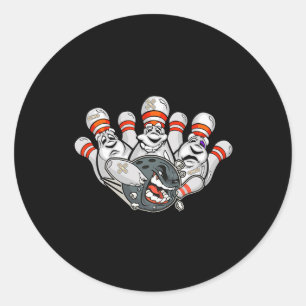 Pegatina Redonda Personalizado Bowler Asustado Bowling Pins Funny S