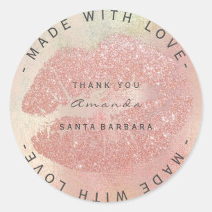 Pegatina Redonda Personalizado Branding Gracias Kiss Subió Gold Lip