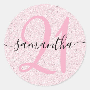 Pegatina Redonda Personalizado Brillante Falso Rosa Pálido Femenino