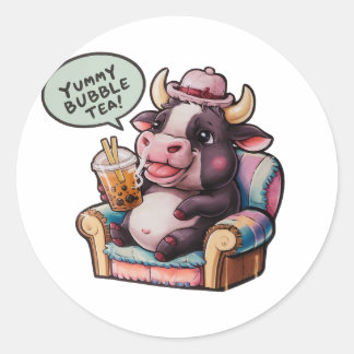 Pegatina Redonda Personalizado Bull Adorable: Acogedor, Kawaii Vibe