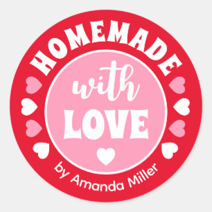 Pegatina Redonda Personalizado Casero Con Amor Rojo