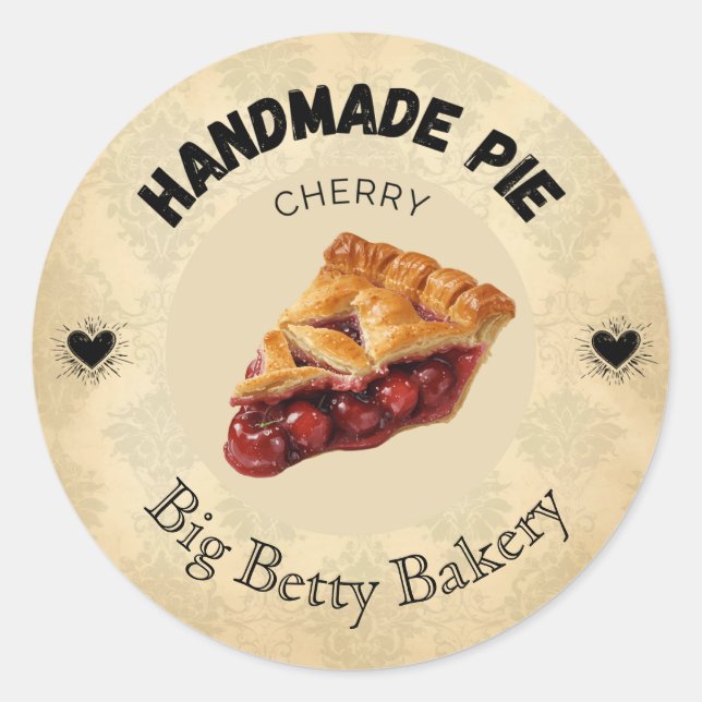 Pegatina Redonda Personalizado Cherry Pie Labels | Pac de panadería (Anverso)