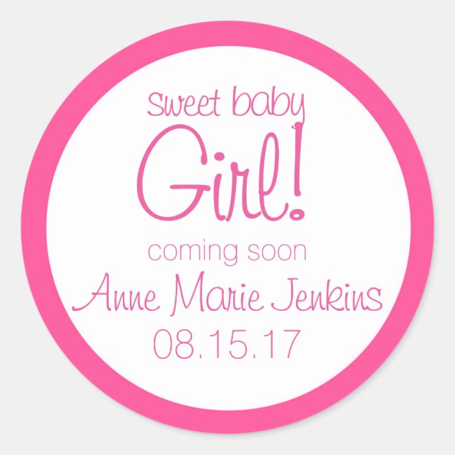 Pegatina Redonda Personalizado chica Baby Shower Personalize (Anverso)