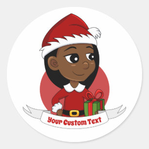 Pegatina Redonda Personalizado chica de Navidades afroamericanos