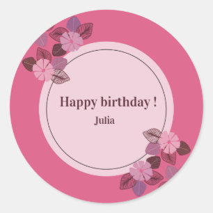 Pegatina Redonda Personalizado chica floral de feliz cumpleaños