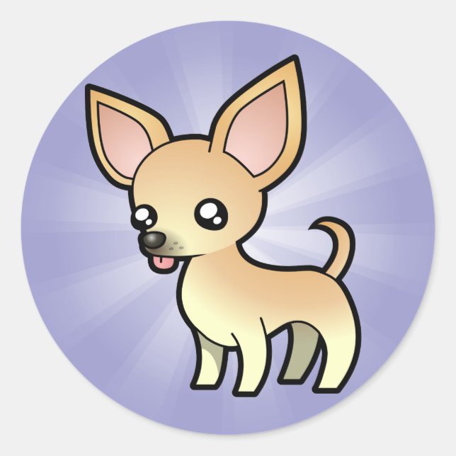 Pegatina Redonda Personalizado Chihuahua (abrigo suave) (Anverso)
