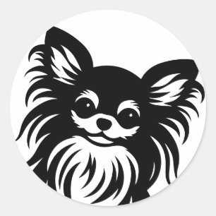 Pegatina Redonda Personalizado chihuahua de pelo largo y cortado