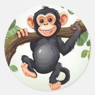Pegatina Redonda Personalizado chimpancé loco gracioso