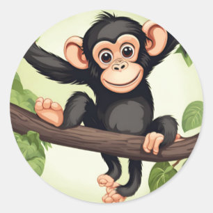 Pegatina Redonda Personalizado chimpancé loco gracioso