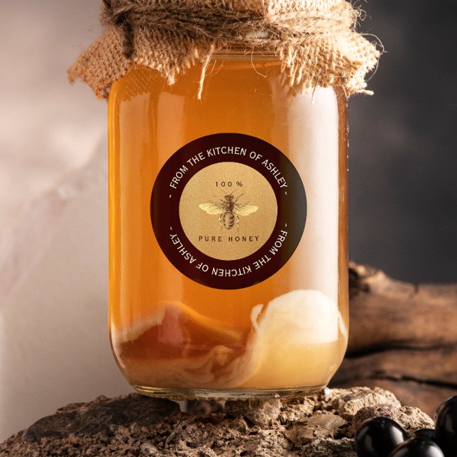 Pegatina Redonda Personalizado Circular Cocina casera Kraft Bee (Custom Circular Homemade Honey Kitchen Kraft Bee Classic Round Sticker)