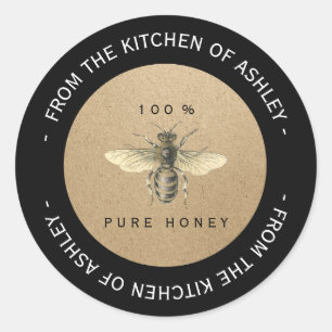 Pegatina Redonda Personalizado Circular Cocina casera Kraft Bee C