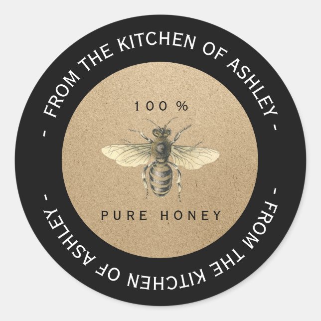 Pegatina Redonda Personalizado Circular Cocina casera Kraft Bee C (Anverso)