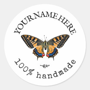 Pegatina Redonda Personalizado Círculo Texto Mariposa Manual