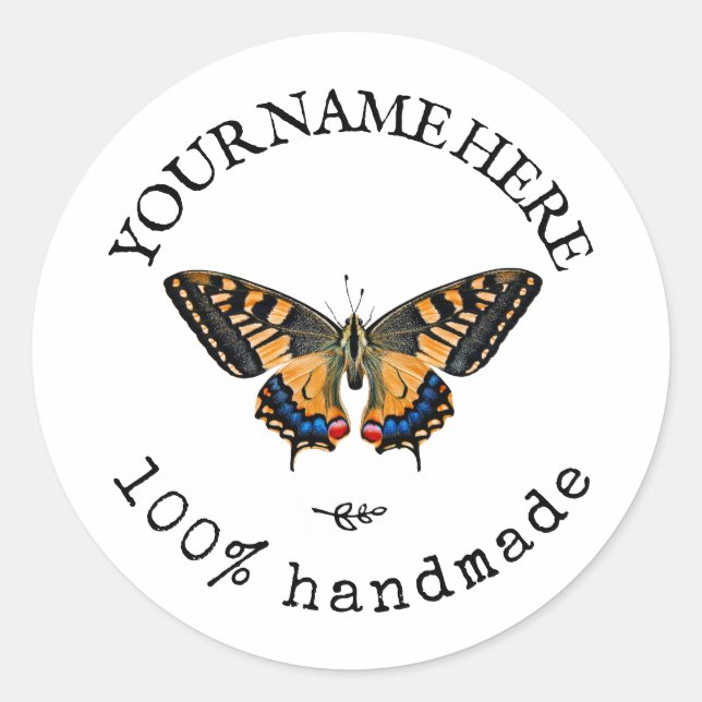 Pegatina Redonda Personalizado Círculo Texto Mariposa Manual (Anverso)