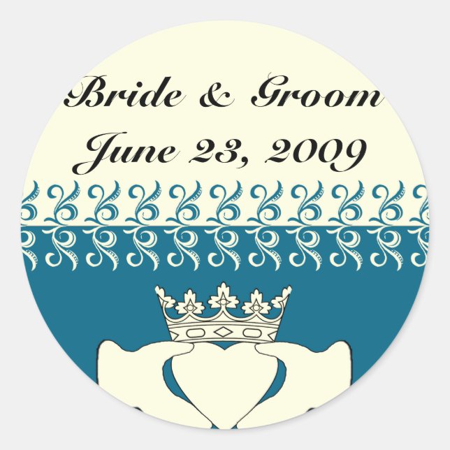 Pegatina Redonda Personalizado Claddagh (Anverso)