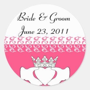 Pegatina Redonda Personalizado Claddagh en rosa
