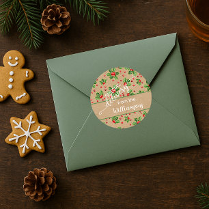 Pegatina Redonda Personalizado Classic Holiday Green Holly Red Berr