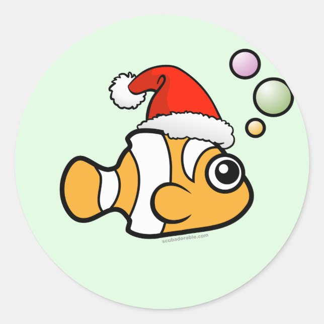 Pegatina Redonda Personalizado Clownfish Santa (Anverso)