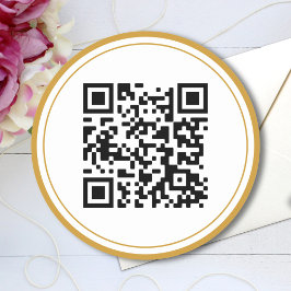 Pegatina Redonda Personalizado Código QR Elegante Oro Blanco Negro