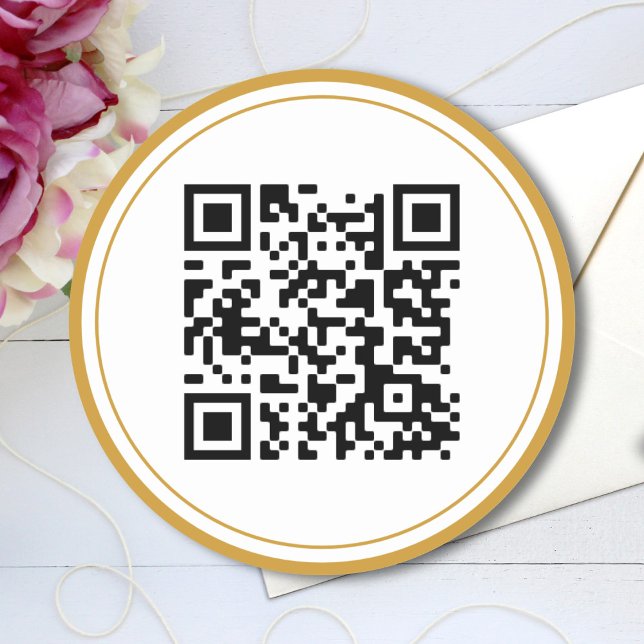 Pegatina Redonda Personalizado Código QR Elegante Oro Blanco Negro (Subido por el creador)