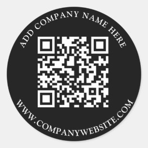 Pegatina Redonda Personalizado Código QR Texto de código Blanco neg
