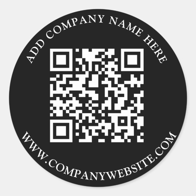 Pegatina Redonda Personalizado Código QR Texto de código Blanco neg (Anverso)