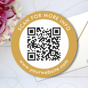 Pegatina Redonda Personalizado Código QR Texto de oro blanco negro