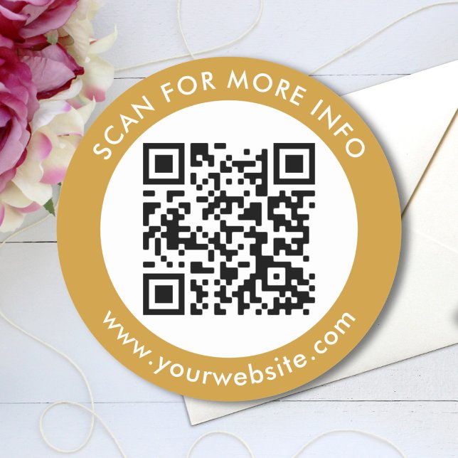 Pegatina Redonda Personalizado Código QR Texto de oro blanco negro (Subido por el creador)