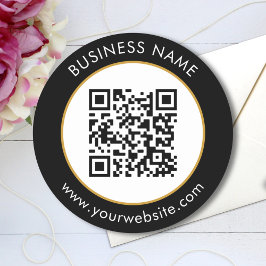 Pegatina Redonda Personalizado Código QR Texto en blanco negro