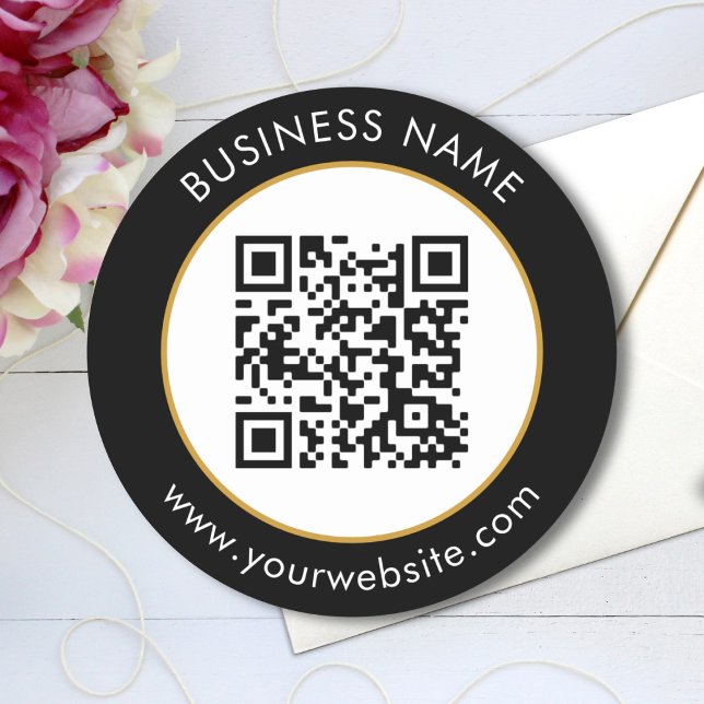 Pegatina Redonda Personalizado Código QR Texto en blanco negro (Subido por el creador)