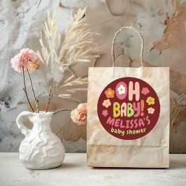 Pegatina Redonda PERSONALIZADO COLORFUL de Baby Shower Groovy Daisi