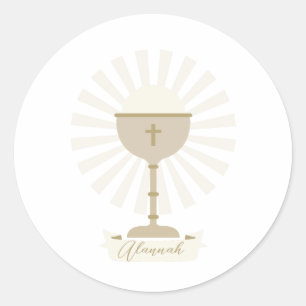 Pegatina Redonda Personalizado Communion Gold Chalice