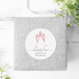 Pegatina Redonda Personalizado con champán rosa "Saludos al amor"