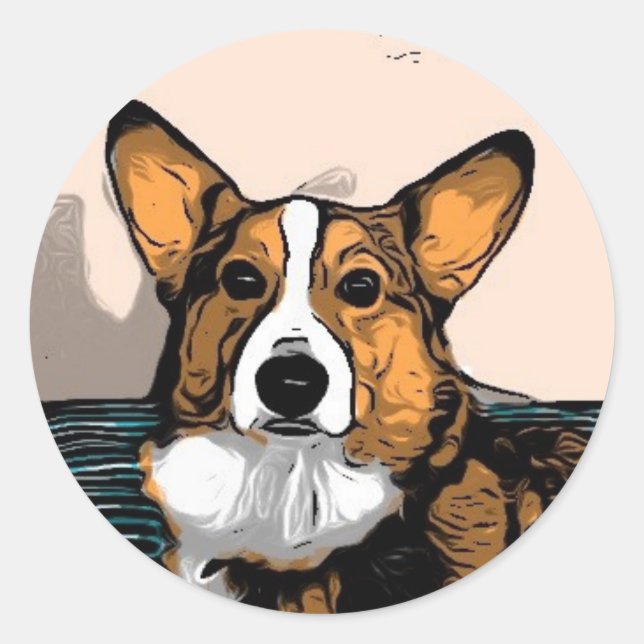 Pegatina Redonda Personalizado Corgi (Anverso)