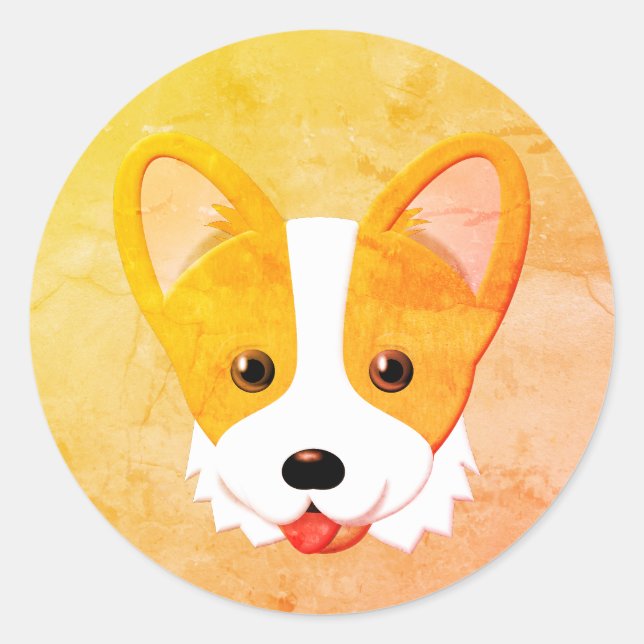 Pegatina Redonda Personalizado Corgi Painting (Anverso)