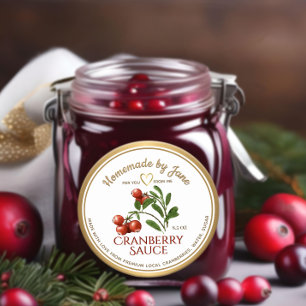 Pegatina Redonda Personalizado CRANBERRY Sauce casero marco dorado