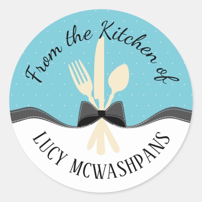 Pegatina Redonda personalizado cuchara de horquilla cuchara de cuch (Anverso)