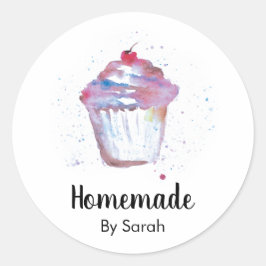 Pegatina Redonda Personalizado Cupcake de color de agua dulce caser