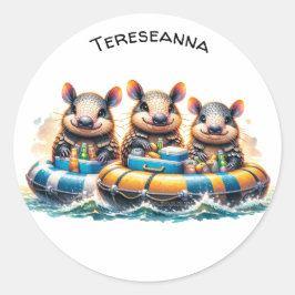 Pegatina Redonda Personalizado Cute Armadillos Divirtiéndose De Tub