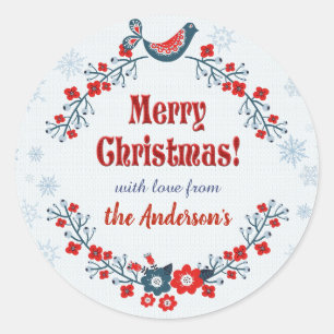 Pegatina Redonda Personalizado Cute Arte Popular Feliz Navidad