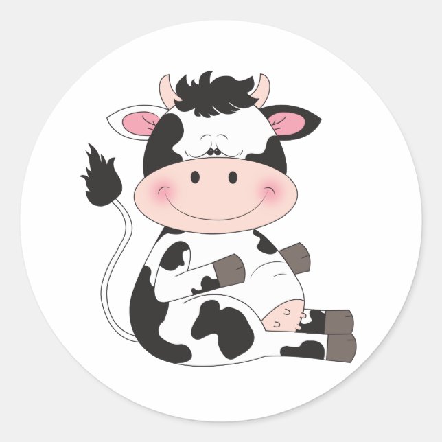 Pegatina Redonda Personalizado Cute Baby Cow (Anverso)